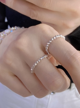 纯银蹦迪珠弹力手工戒指女百搭叠戴镭射多层尾戒简约韩版时尚食指