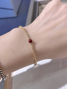 天然朱砂紫砂2mm14k注金珠珠简约细手链包金女闺蜜叠戴手串