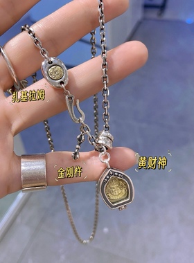 纯银黄财神项链毛衣链扎基拉姆金刚杵时尚个性百搭项链重工银饰