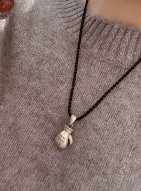 纯银项链女新中式古风设计感手套小众百搭情侣吊坠简约颈链潮黑绳