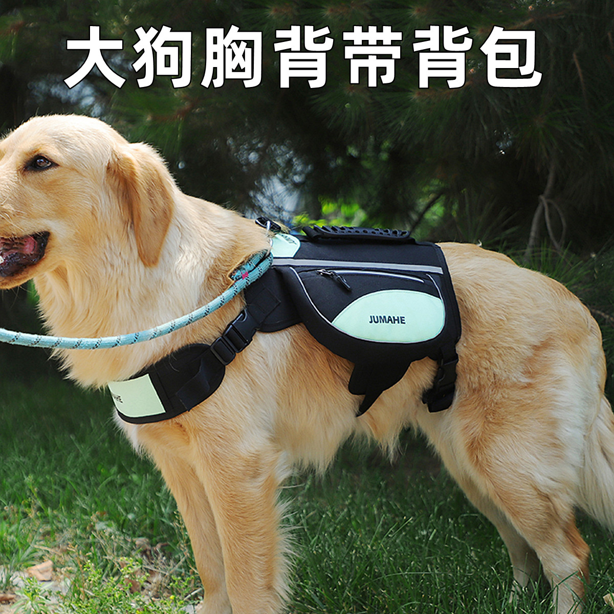 宠物胸背带自背包拉布拉多金毛书包外出宠物狗背包牵引绳大狗背带