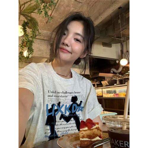 纯棉美式复古hiphop短袖t恤女夏季新款时尚宽松显瘦小众潮牌体恤