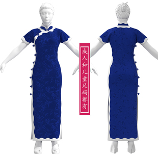 2354插肩短袖 全开襟无拉链立领侧开衩传统图样 旗袍纸样海带贴边款