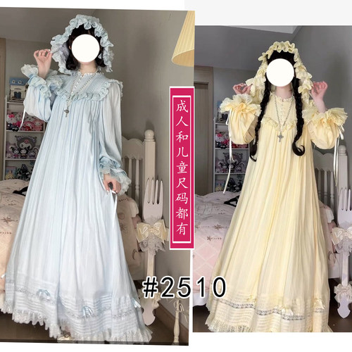 2510lolita亲子长袖睡衣长裙纸样可爱睡裙图纸1比1公主睡袍样版