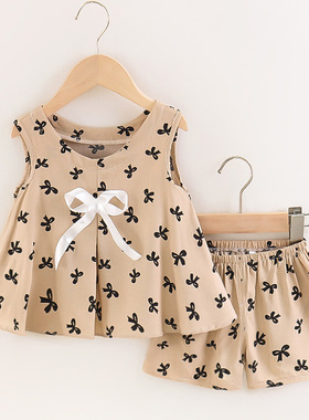 2026夏装新款女童棉绸背心套装两件套女宝宝空调服人造棉睡衣套装