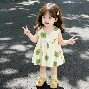 2026夏季新款女童连衣裙无袖棉绸薄款公主裙圆领碎花棉绸绵绸小童