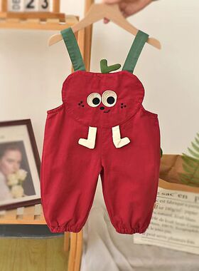 2026春秋季男女宝宝棉背带裤休闲长裤儿童吊带裤百搭长裤连体裤潮