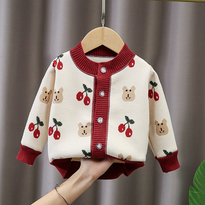儿童加绒开衫秋冬女宝宝洋气上衣