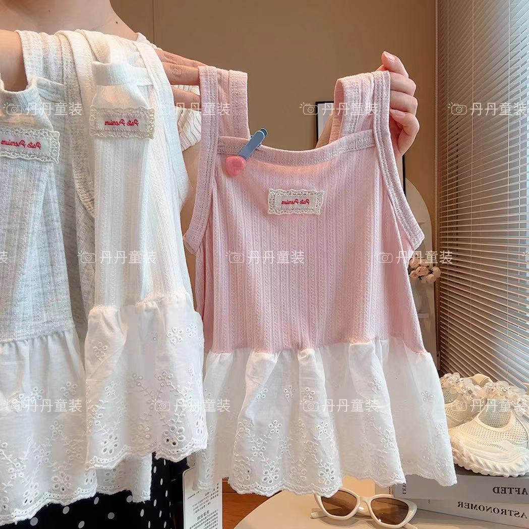 夏季工字型婴儿宝宝女夏纯色吊带童装花边背心吊带裙时尚洋气