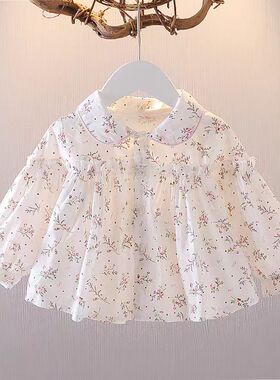 清仓2026新款女童翻领衬衫儿童洋气纯棉碎花上衣幼儿打底衬衣开衫