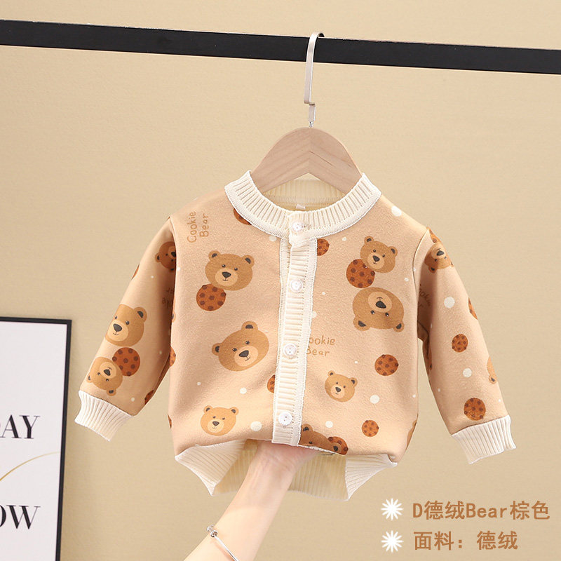 아동용 코트  용 스웨터 남아 및 여아 봄 가을 겨울 양털 긴팔 재킷 싱글 탑 베이비 가디건