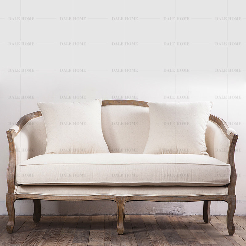美式法式乡村风格美国白橡木全实木亚麻布艺三人位沙发组合沙发
