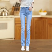 小个子弹力显瘦法棍烟管裤 新款 子 女中腰2026年秋季 浅蓝直筒牛仔裤