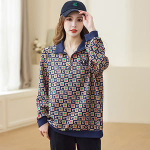 大码女装秋装200斤胖妹妹洋气时尚上衣胖mm宽松显瘦长袖休闲T恤衫