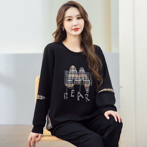 200斤胖妹妹时尚显瘦长袖T恤衫