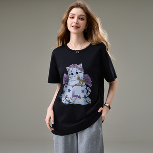 新款 夏装 女装 上衣胖mm宽松显瘦休闲短袖 T恤衫 胖妹妹洋气时尚 大码