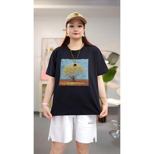 大码女装女款薄款夏季新款宽松显瘦印花拼接短袖T恤2026胖mm上衣
