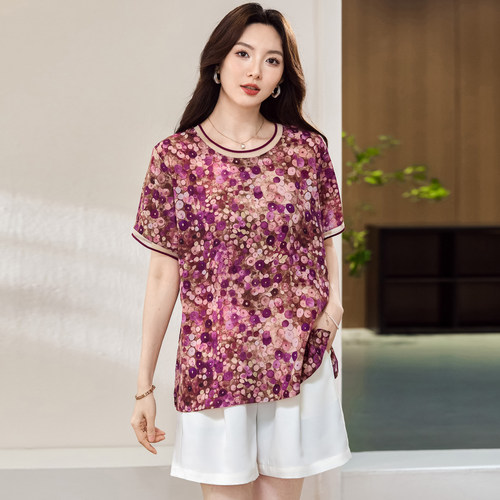 200斤胖mm百搭休闲短袖雪纺T恤