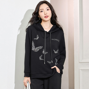 加肥加大码女装春装胖mm洋气时尚休闲上衣胖妹妹宽松显瘦长袖卫衣