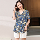 女装 夏季 新款 大码 高级天丝t恤短袖 200斤胖mm宽松显瘦妈妈V领上衣