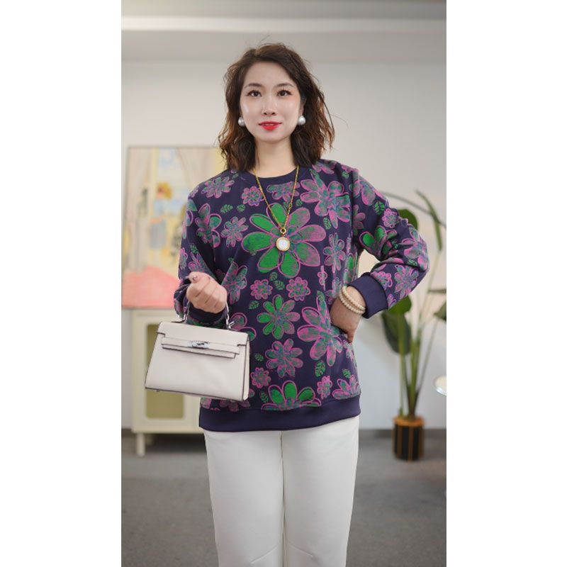 大码女装秋季新款长袖卫衣200斤胖mm宽松显瘦百搭打底上衣外穿t恤