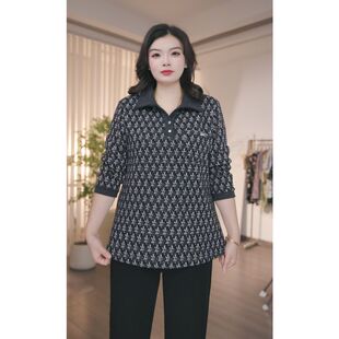 加肥加大码女装秋冬季POLO领打底衫胖mm宽松显瘦洋气复古T恤长袖