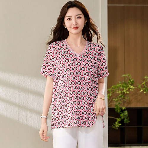 胖mm夏装时髦洋气雪纺短袖T恤