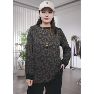 休闲长袖 加肥加大码 洋气时尚 胖妹妹宽松显瘦上衣胖mm秋装 T恤 女装