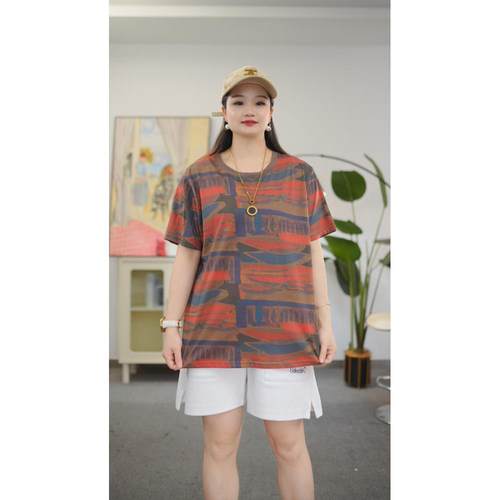 加大码女装纯棉短袖t恤200斤胖mm宽松显遮肚子瘦气质上衣夏季新款