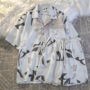 夏季男士睡衣冰丝短袖时尚大码宽松夏天青年潮男可外穿家居服套装