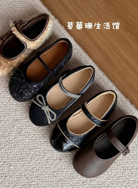 韩版秋冬季款女童小皮鞋2025女孩红色公主鞋舞蹈鞋法式加绒毛毛鞋