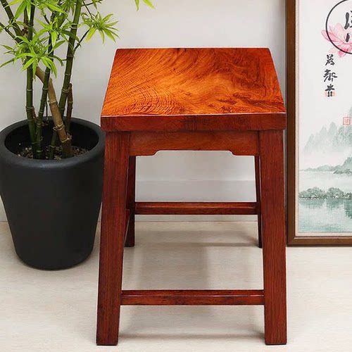 红木缅甸花梨木加高四方凳子整木