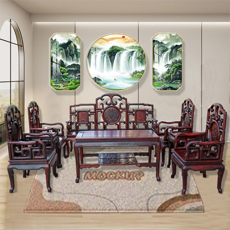 老挝大红酸枝勾椅木沙发交趾黄檀