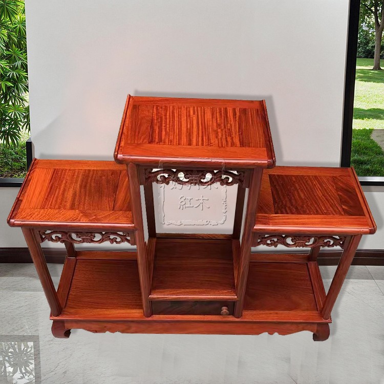 红木缅甸花梨木多层高低花架中式