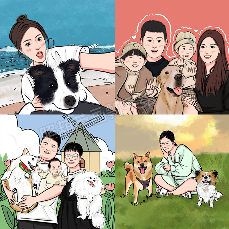 手绘Q版情侣头像蜡笔照片全家福定制漫画卡通结婚纱人物形象设计