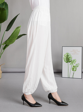 夏季棉绸裤子女男高腰宽松防蚊裤大码显瘦阔腿裤人棉广场舞太极裤