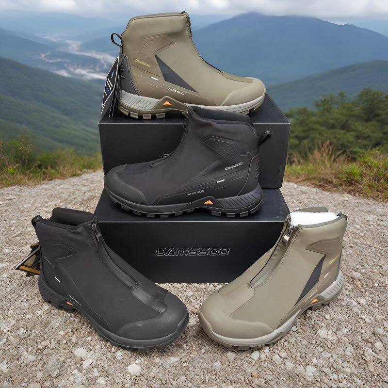 外贸Camssoo中帮登山鞋男女款秋冬拉链防泼水保暖防滑户外徒步鞋
