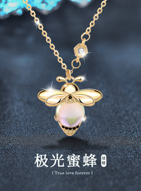 原创设计月光石项链小香风不掉色925纯银蜜蜂吊坠diy配饰礼物批发