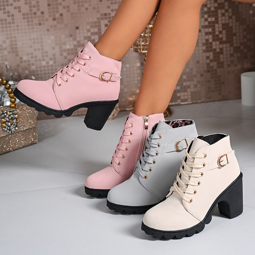 Martin boots high heels shoes women leather shoe girl boot女