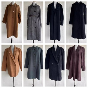 清货日本制Vintage复古着森系女休闲宽松欧美风中长毛呢外套大衣