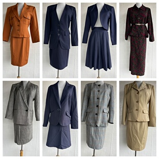 春秋复古着vintage孤品中古日本制羊毛西装外套经典套装