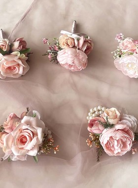 仿真花新娘伴娘韩式婚礼胸花结婚姐妹手腕花父母襟花婚庆用品胸针