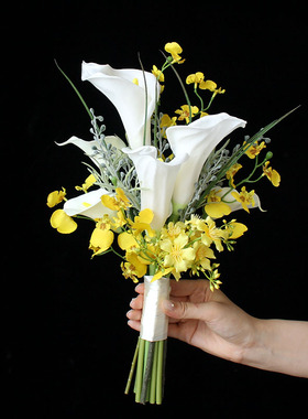 仿真花黄色跳舞兰马蹄莲新娘结婚拍照手捧花摄影影楼婚纱照旅拍花