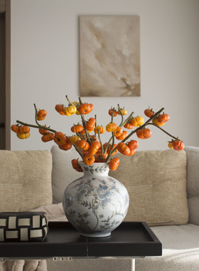 仿真小南瓜花瓶客厅店铺摆件装饰假花果实桌面花艺复古新年摆设