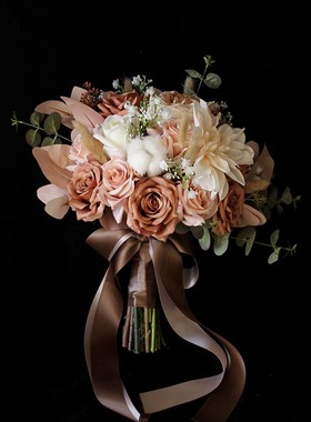 仿真花新娘婚庆拍照手捧花结婚手拿花影楼摄影绢花莫兰蒂色领证花