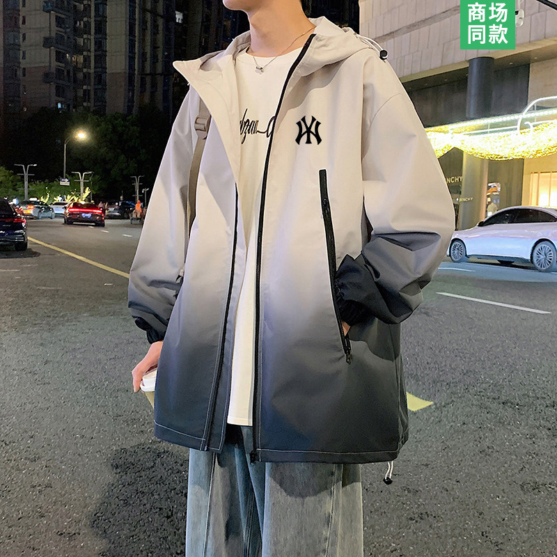 渐变冲锋衣外套男士秋冬季2025新款潮牌男生假两件夹克情侣装衣服