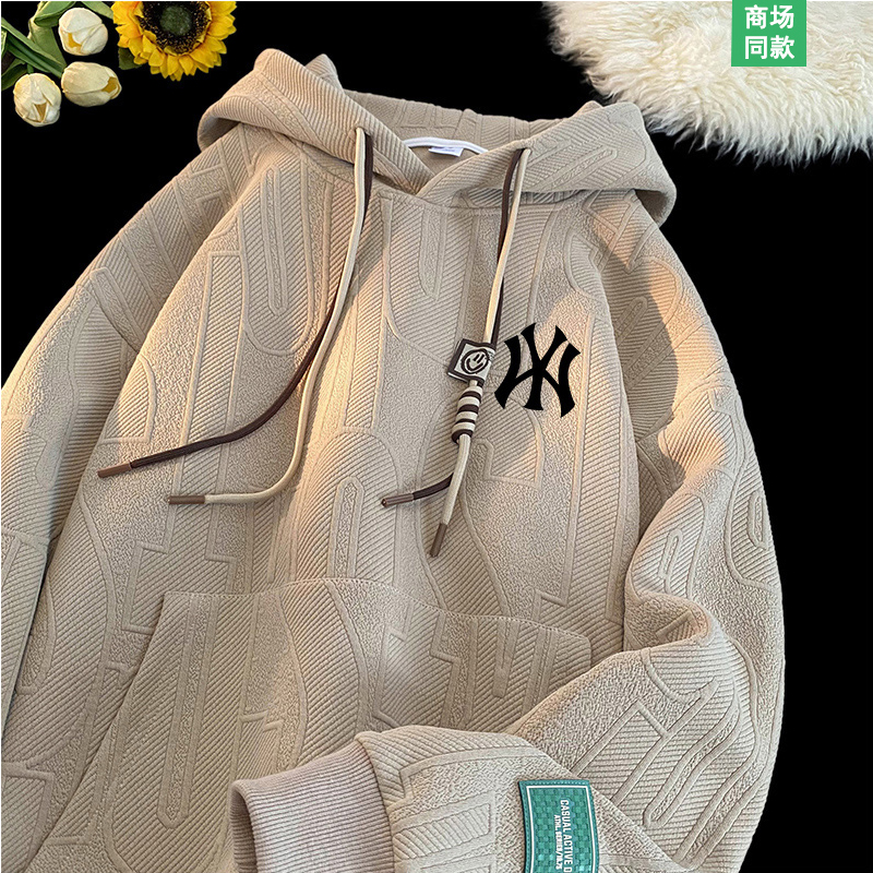 连帽提花卫衣男士秋冬季加绒衣服