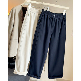 显瘦萝卜老爹裤 冬季 子潮 女2025新款 加绒加厚两粒扣高腰休闲哈伦裤