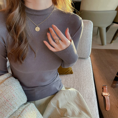 打底衫修身显瘦女立领螺纹