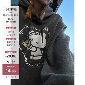 D YANGJUN 美式秋冬季猫猫印花上衣长袖宽松百搭慵懒风连帽卫衣女